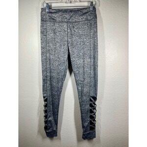 Fit Republic Women Gray Heathered Lattice Leggings Athletic Athleisure Size L